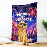 Golden Retriever My Dog Is A Democrat Blanket Patriotic Statue Of Liberty Fireworks