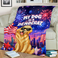Golden Retriever My Dog Is A Democrat Blanket Patriotic Statue Of Liberty Fireworks