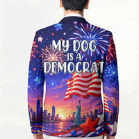Golden Retriever My Dog Is A Democrat Blazer Patriotic Statue Of Liberty Fireworks