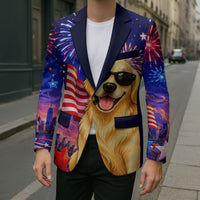 Golden Retriever My Dog Is A Democrat Blazer Patriotic Statue Of Liberty Fireworks