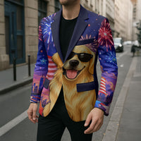 Golden Retriever My Dog Is A Democrat Blazer Patriotic Statue Of Liberty Fireworks