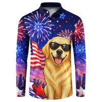 Golden Retriever My Dog Is A Democrat Button Sweatshirt Patriotic Statue Of Liberty Fireworks