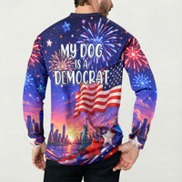 Golden Retriever My Dog Is A Democrat Button Sweatshirt Patriotic Statue Of Liberty Fireworks