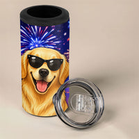Golden Retriever My Dog Is A Democrat 4 in 1 Can Cooler Tumbler Patriotic Statue Of Liberty Fireworks