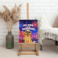 Golden Retriever My Dog Is A Democrat Canvas Wall Art Patriotic Statue Of Liberty Fireworks