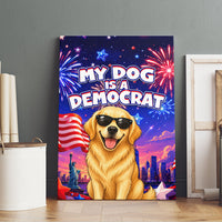 Golden Retriever My Dog Is A Democrat Canvas Wall Art Patriotic Statue Of Liberty Fireworks