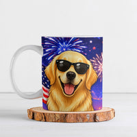 Golden Retriever My Dog Is A Democrat Ceramic Mug Patriotic Statue Of Liberty Fireworks