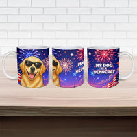 Golden Retriever My Dog Is A Democrat Ceramic Mug Patriotic Statue Of Liberty Fireworks