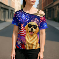 Golden Retriever My Dog Is A Democrat Cross Shoulder Shirt Patriotic Statue Of Liberty Fireworks