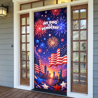 Golden Retriever My Dog Is A Democrat Door Cover Patriotic Statue Of Liberty Fireworks