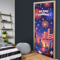 Golden Retriever My Dog Is A Democrat Door Cover Patriotic Statue Of Liberty Fireworks