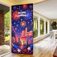 Golden Retriever My Dog Is A Democrat Door Cover Patriotic Statue Of Liberty Fireworks