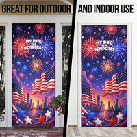 Golden Retriever My Dog Is A Democrat Door Cover Patriotic Statue Of Liberty Fireworks