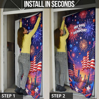 Golden Retriever My Dog Is A Democrat Door Cover Patriotic Statue Of Liberty Fireworks