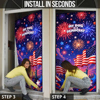Golden Retriever My Dog Is A Democrat Door Cover Patriotic Statue Of Liberty Fireworks
