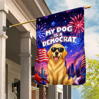 Golden Retriever My Dog Is A Democrat Garden Flag Patriotic Statue Of Liberty Fireworks