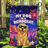 Golden Retriever My Dog Is A Democrat Garden Flag Patriotic Statue Of Liberty Fireworks