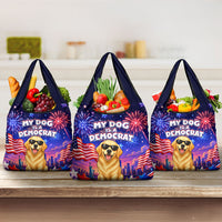 Golden Retriever My Dog Is A Democrat Grocery Bag Patriotic Statue Of Liberty Fireworks