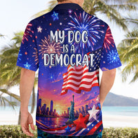 Golden Retriever My Dog Is A Democrat Hawaiian Shirt Patriotic Statue Of Liberty Fireworks