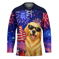 Golden Retriever My Dog Is A Democrat Hockey Jersey Patriotic Statue Of Liberty Fireworks