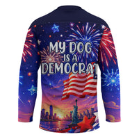 Golden Retriever My Dog Is A Democrat Hockey Jersey Patriotic Statue Of Liberty Fireworks