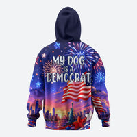 Golden Retriever My Dog Is A Democrat Hoodie Patriotic Statue Of Liberty Fireworks