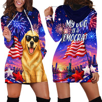 Golden Retriever My Dog Is A Democrat Hoodie Dress Patriotic Statue Of Liberty Fireworks