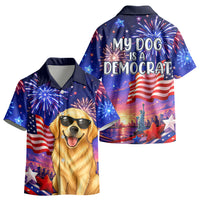 Golden Retriever My Dog Is A Democrat Kid Hawaiian Shirt Patriotic Statue Of Liberty Fireworks