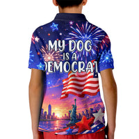 Golden Retriever My Dog Is A Democrat Kid Polo Shirt Patriotic Statue Of Liberty Fireworks