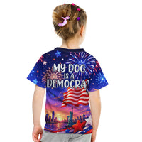 Golden Retriever My Dog Is A Democrat Kid T Shirt Patriotic Statue Of Liberty Fireworks