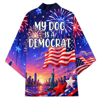Golden Retriever My Dog Is A Democrat Kimono Patriotic Statue Of Liberty Fireworks