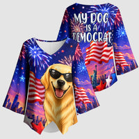 Golden Retriever My Dog Is A Democrat Kimono Sleeve Blouse Patriotic Statue Of Liberty Fireworks
