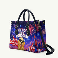 Golden Retriever My Dog Is A Democrat Leather Bag Patriotic Statue Of Liberty Fireworks