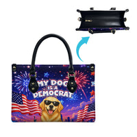 Golden Retriever My Dog Is A Democrat Leather Bag Patriotic Statue Of Liberty Fireworks