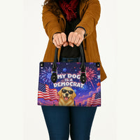 Golden Retriever My Dog Is A Democrat Leather Bag Patriotic Statue Of Liberty Fireworks