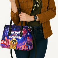 Golden Retriever My Dog Is A Democrat Leather Bag Patriotic Statue Of Liberty Fireworks