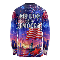 Golden Retriever My Dog Is A Democrat Long Sleeve Shirt Patriotic Statue Of Liberty Fireworks