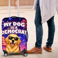 Golden Retriever My Dog Is A Democrat Luggage Cover Patriotic Statue Of Liberty Fireworks