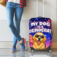 Golden Retriever My Dog Is A Democrat Luggage Cover Patriotic Statue Of Liberty Fireworks
