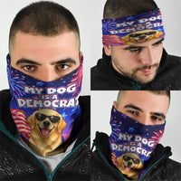 Golden Retriever My Dog Is A Democrat Neck Gaiter Patriotic Statue Of Liberty Fireworks