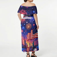 Golden Retriever My Dog Is A Democrat Off Shoulder Maxi Dress Patriotic Statue Of Liberty Fireworks