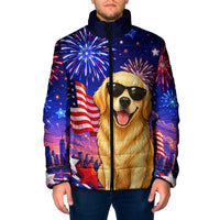 Golden Retriever My Dog Is A Democrat Padded Jacket Patriotic Statue Of Liberty Fireworks