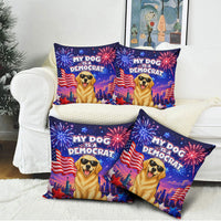 Golden Retriever My Dog Is A Democrat Pillow Cover Patriotic Statue Of Liberty Fireworks