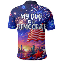 Golden Retriever My Dog Is A Democrat Polo Shirt Patriotic Statue Of Liberty Fireworks