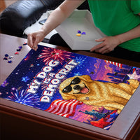 Golden Retriever My Dog Is A Democrat Puzzle Patriotic Statue Of Liberty Fireworks