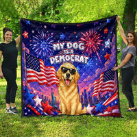 Golden Retriever My Dog Is A Democrat Quilt Patriotic Statue Of Liberty Fireworks