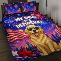 Golden Retriever My Dog Is A Democrat Quilt Bed Set Patriotic Statue Of Liberty Fireworks