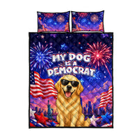 Golden Retriever My Dog Is A Democrat Quilt Bed Set Patriotic Statue Of Liberty Fireworks