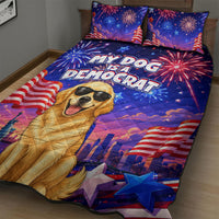 Golden Retriever My Dog Is A Democrat Quilt Bed Set Patriotic Statue Of Liberty Fireworks