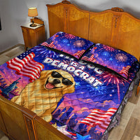 Golden Retriever My Dog Is A Democrat Quilt Bed Set Patriotic Statue Of Liberty Fireworks